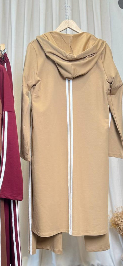 3 Pcs Co-ord Sport Hooded Long Cardigan Plus Size Set