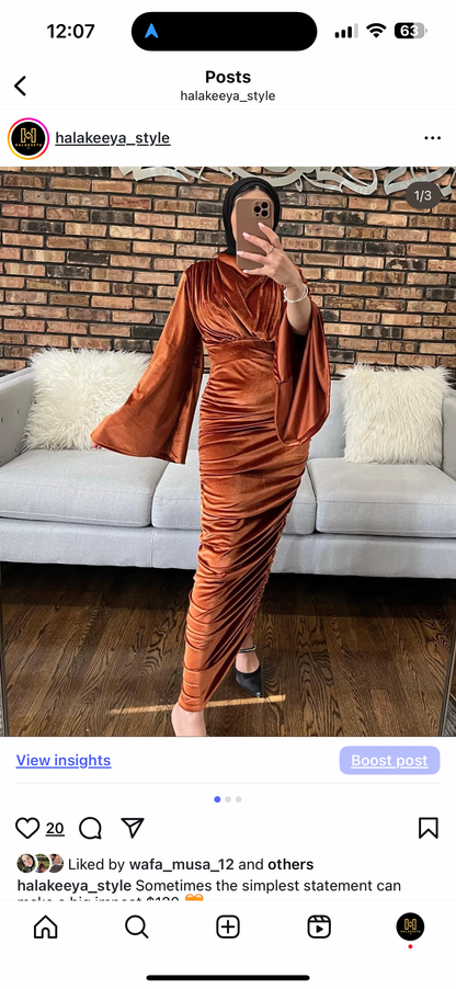 Velvet Maxi Evening Dress with Flare Sleeve