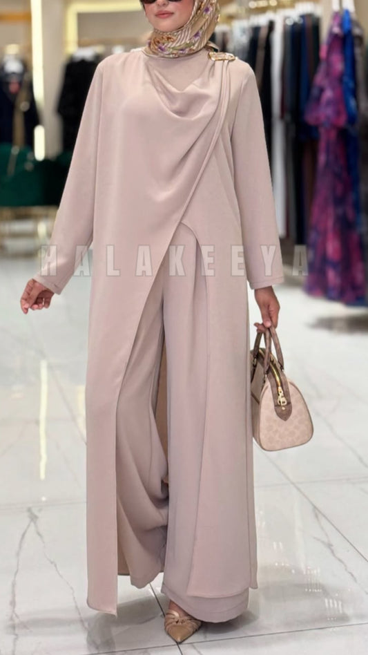 2 Pcs Long Tunic With Wide Pant Set