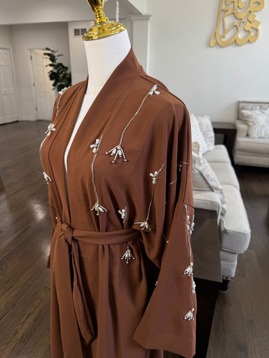 Pearls Beaded Butterfly Open Abaya