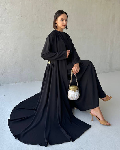 Elegant decorated Ruffled Sided Open Abaya