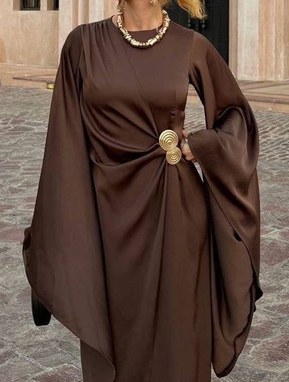 Elegant Satin Wide-Sleeve Maxi Dress