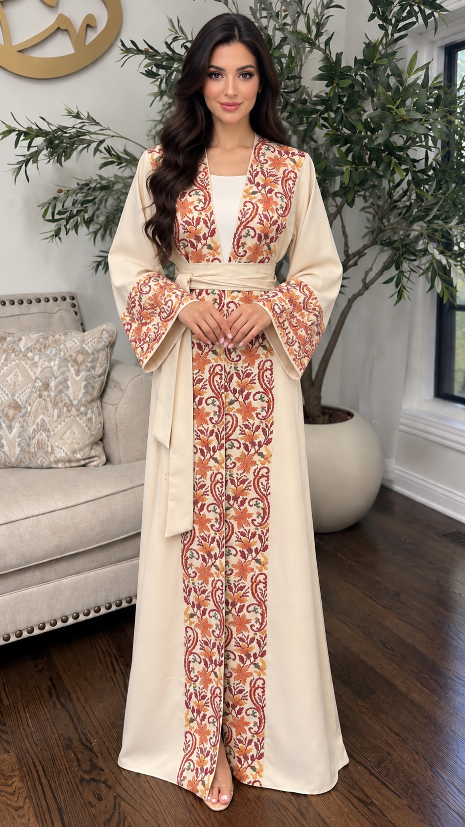 Embroidered open Abaya
