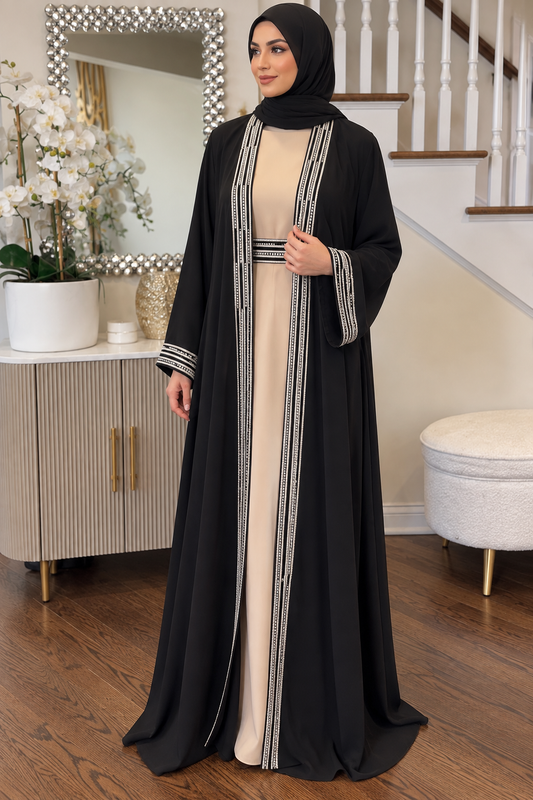 Embroidered & embellished Black Abaya Set
