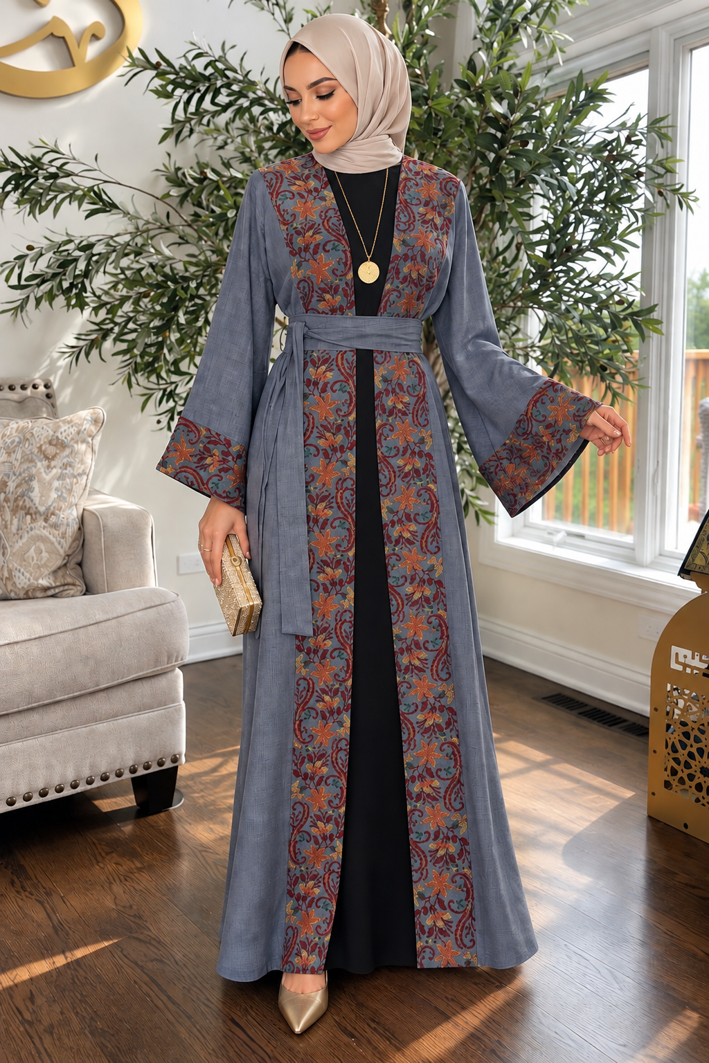 Embroidered open Abaya