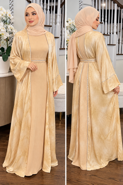 Tie-dyed with crystal Abaya set