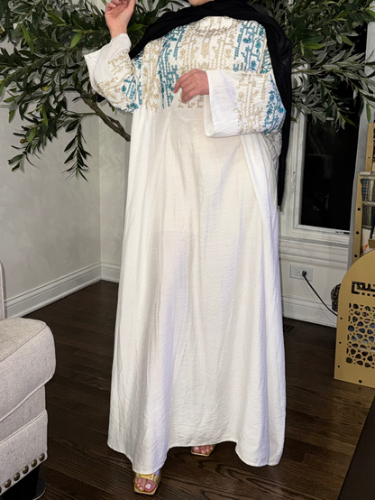 Traditional Embroidered Modest Dress with Adjustable Waist