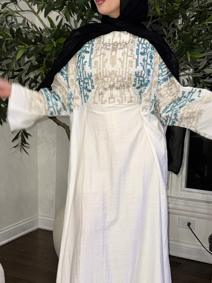 Traditional Embroidered Modest Dress with Adjustable Waist