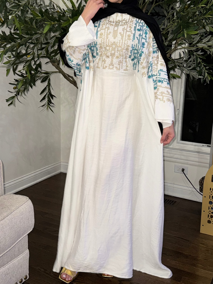 Traditional Embroidered Modest Dress with Adjustable Waist