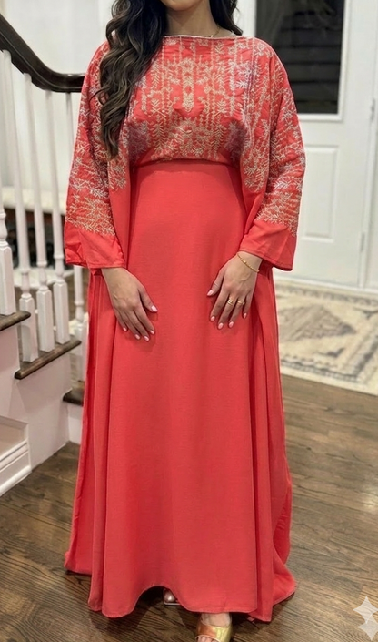 Traditional Embroidered Modest Dress with Adjustable Waist