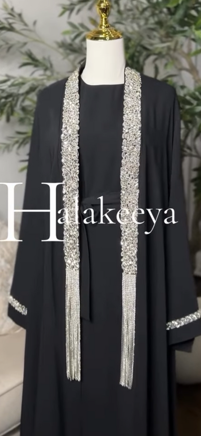 luxury 3-piece embellished crystal abaya Set