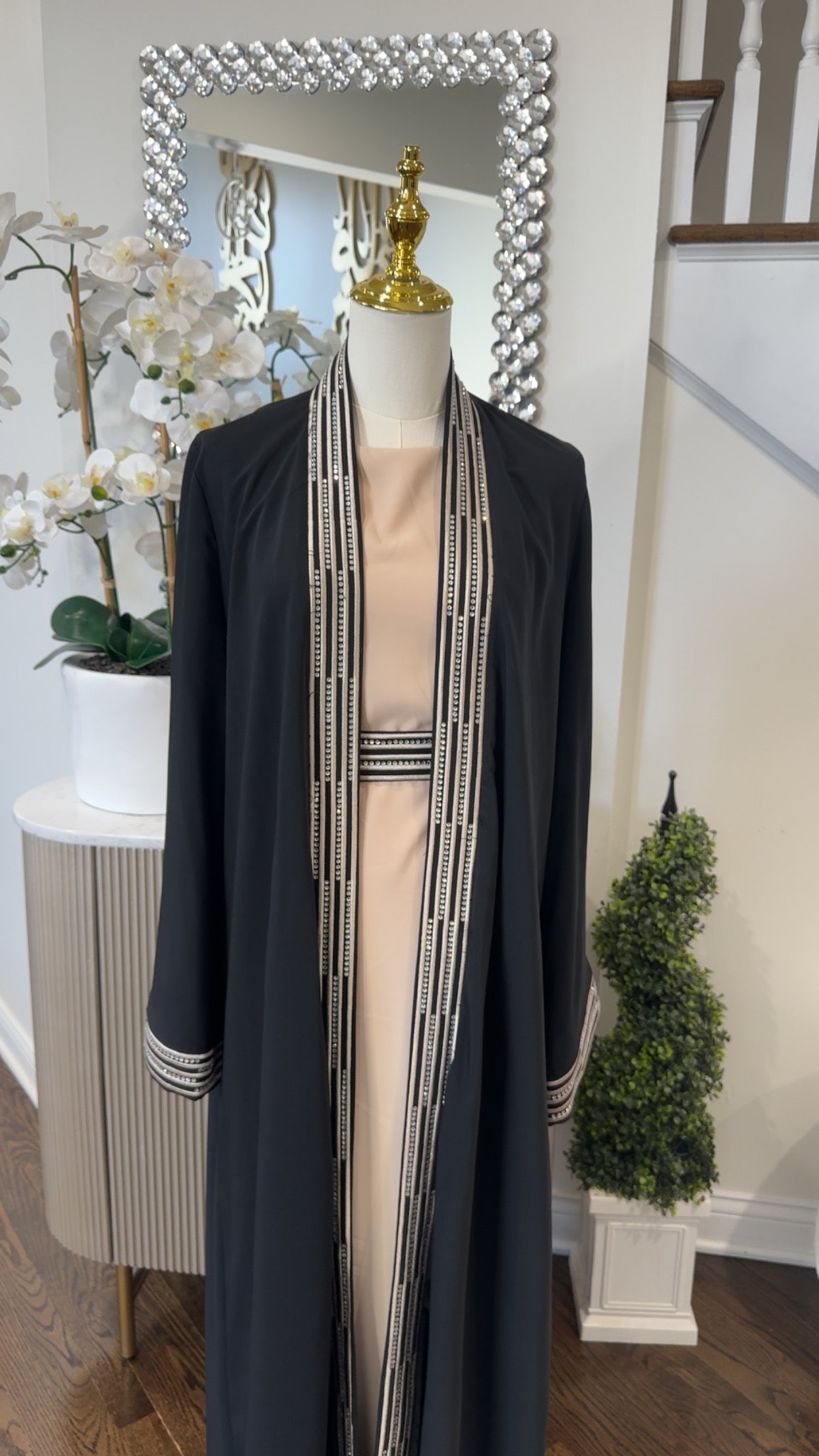 Embroidered & embellished Black Abaya Set