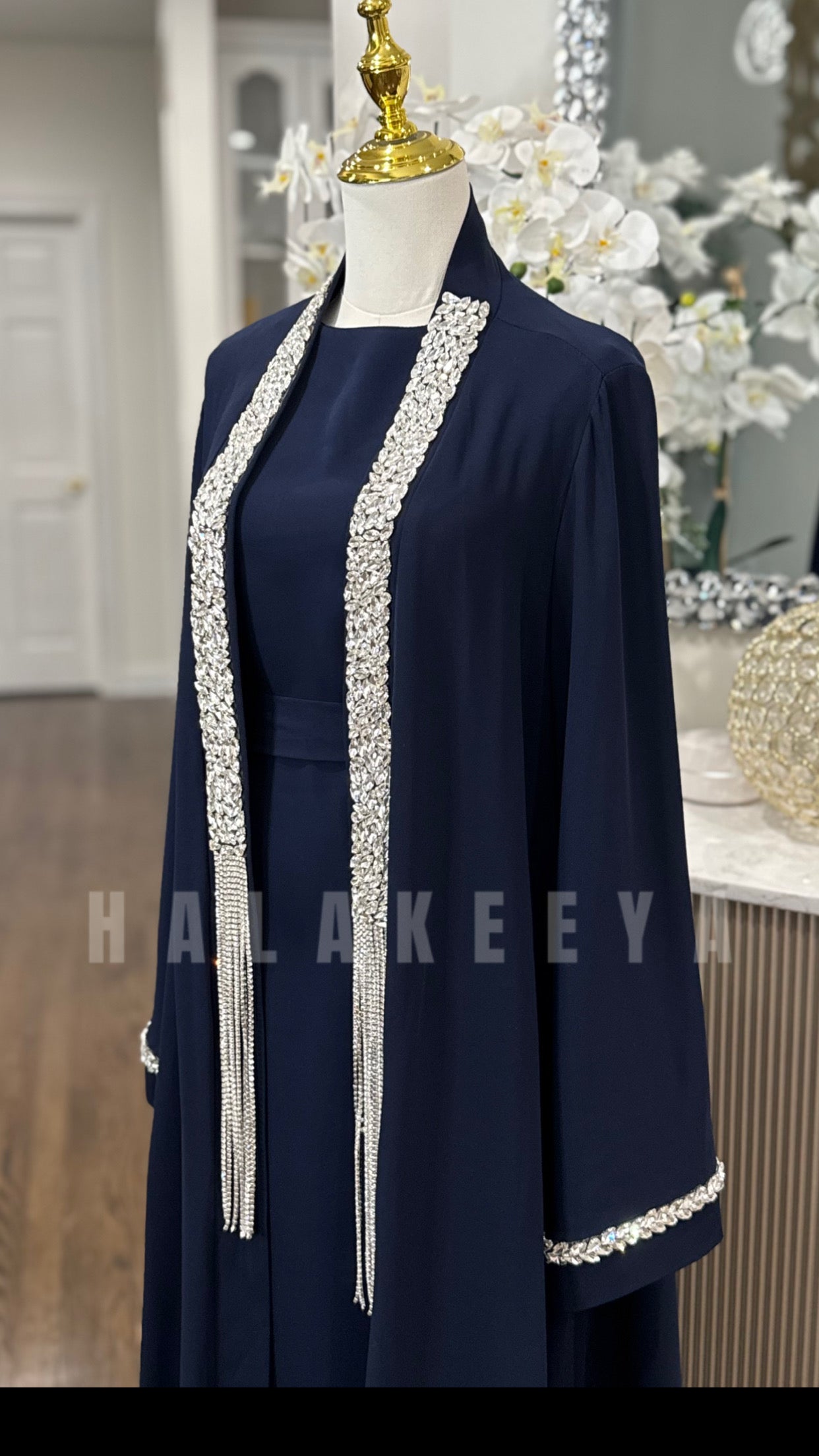 luxury 3-piece embellished crystal abaya