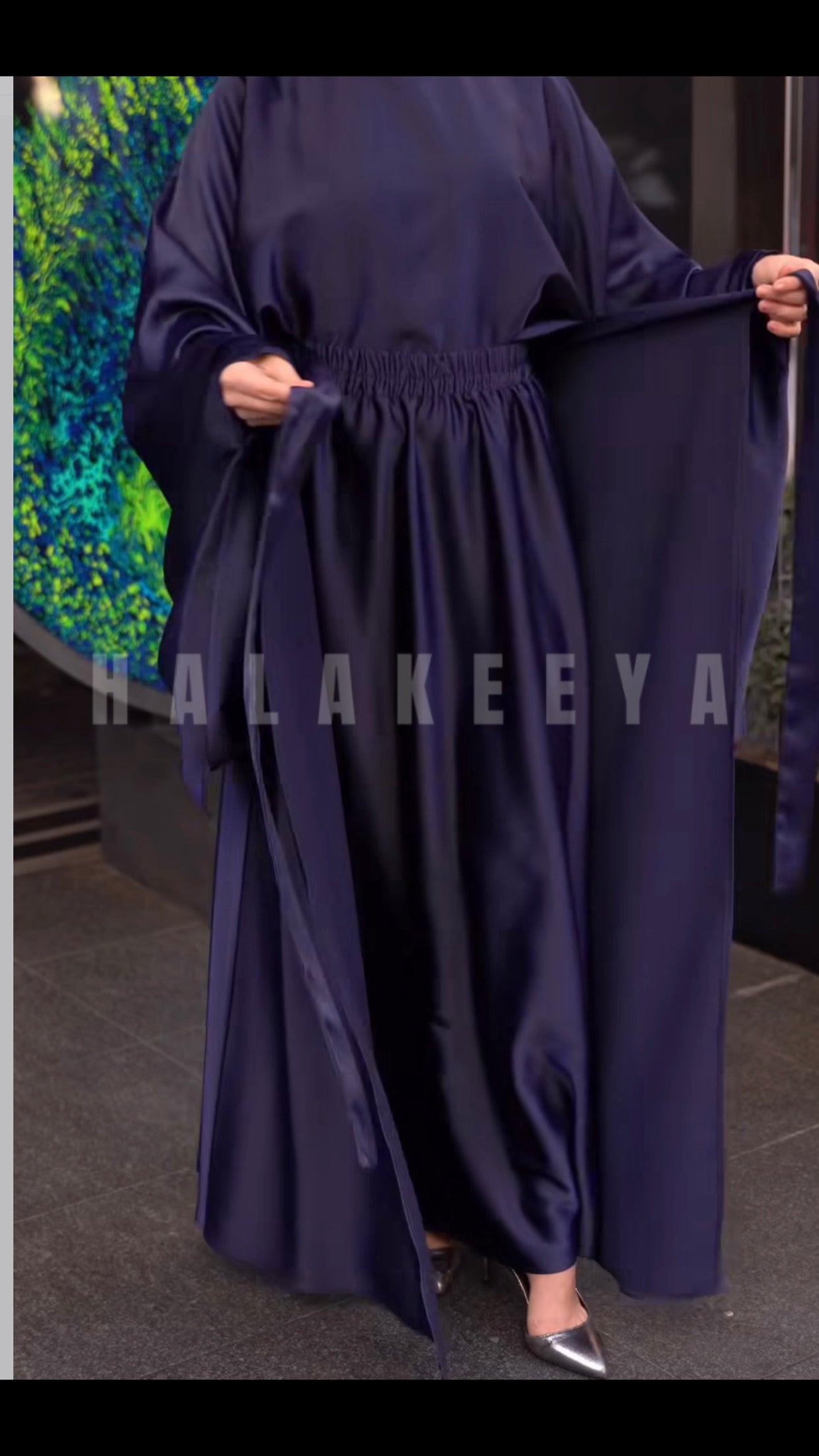 Satin Wide Sleeves Butterfly Waist Tie Wrap Skirt Set