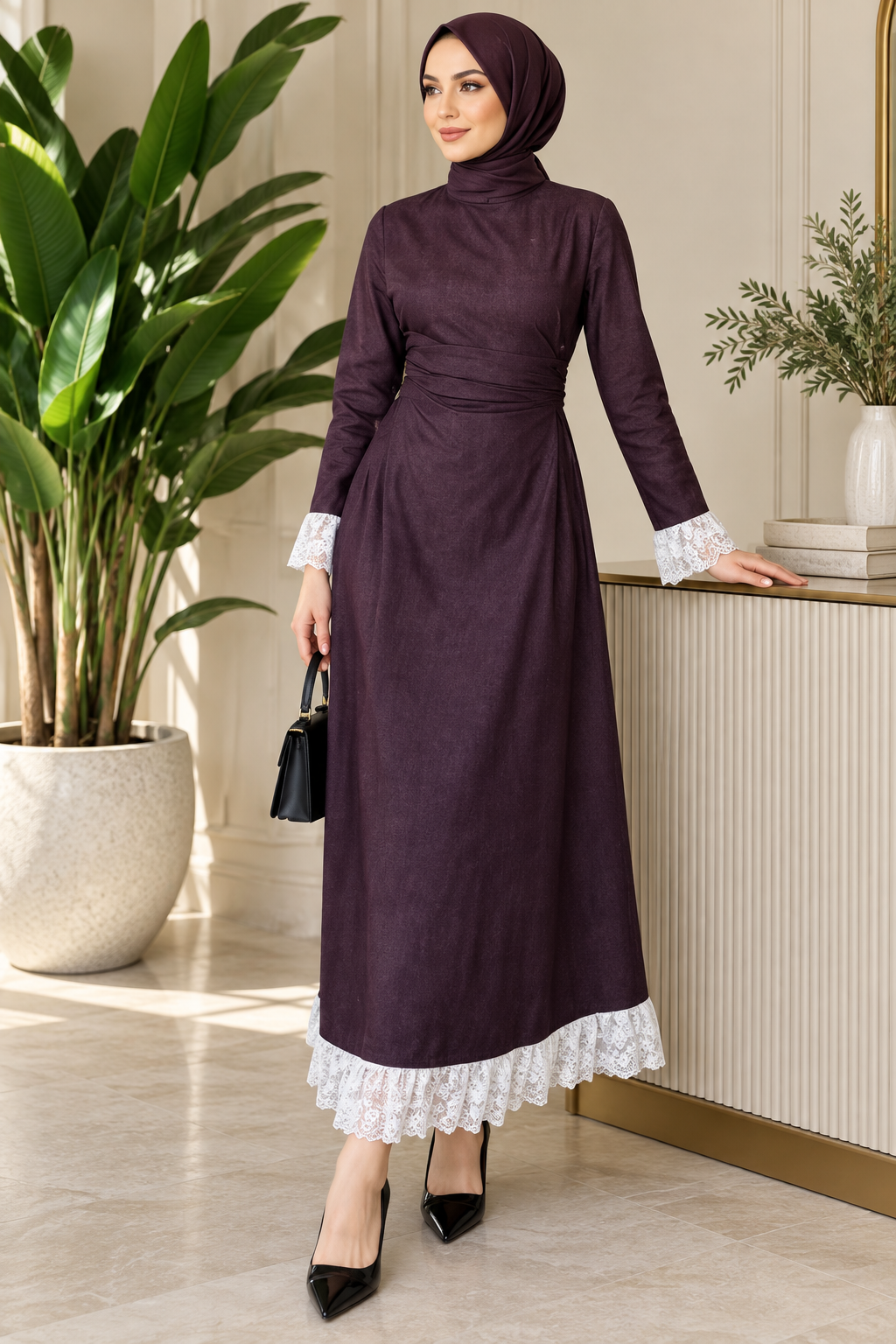 Lace Trim Denim Elegance Dress