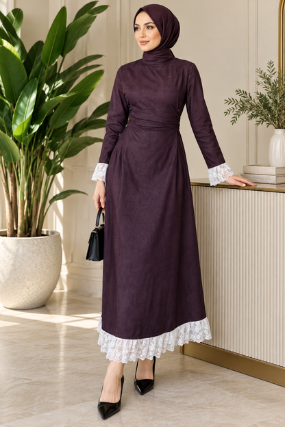Lace Trim Denim Elegance Dress