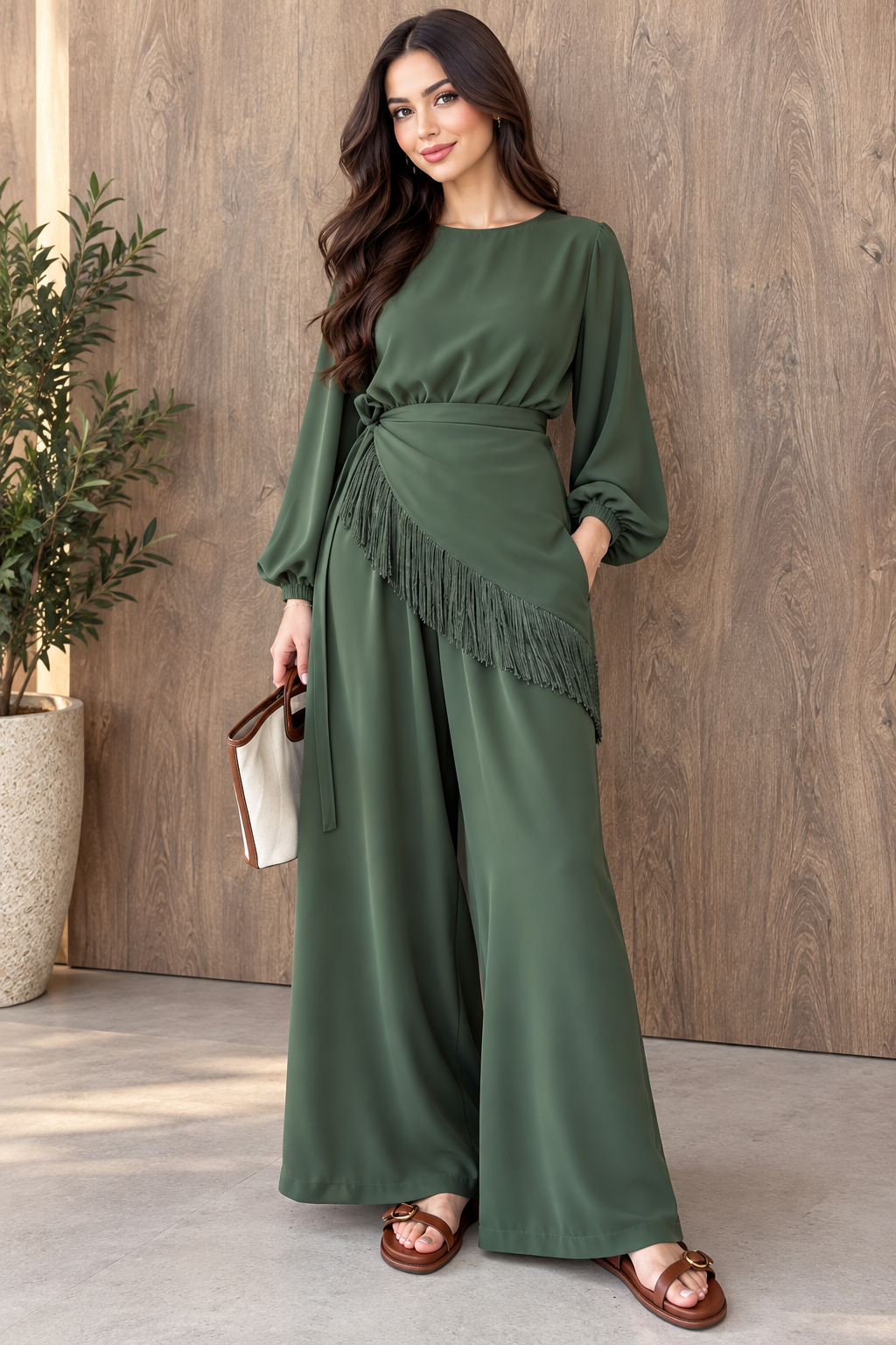 Fringe Waist Jumpsuit Set