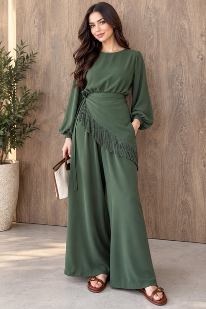 Fringe Waist Jumpsuit Set