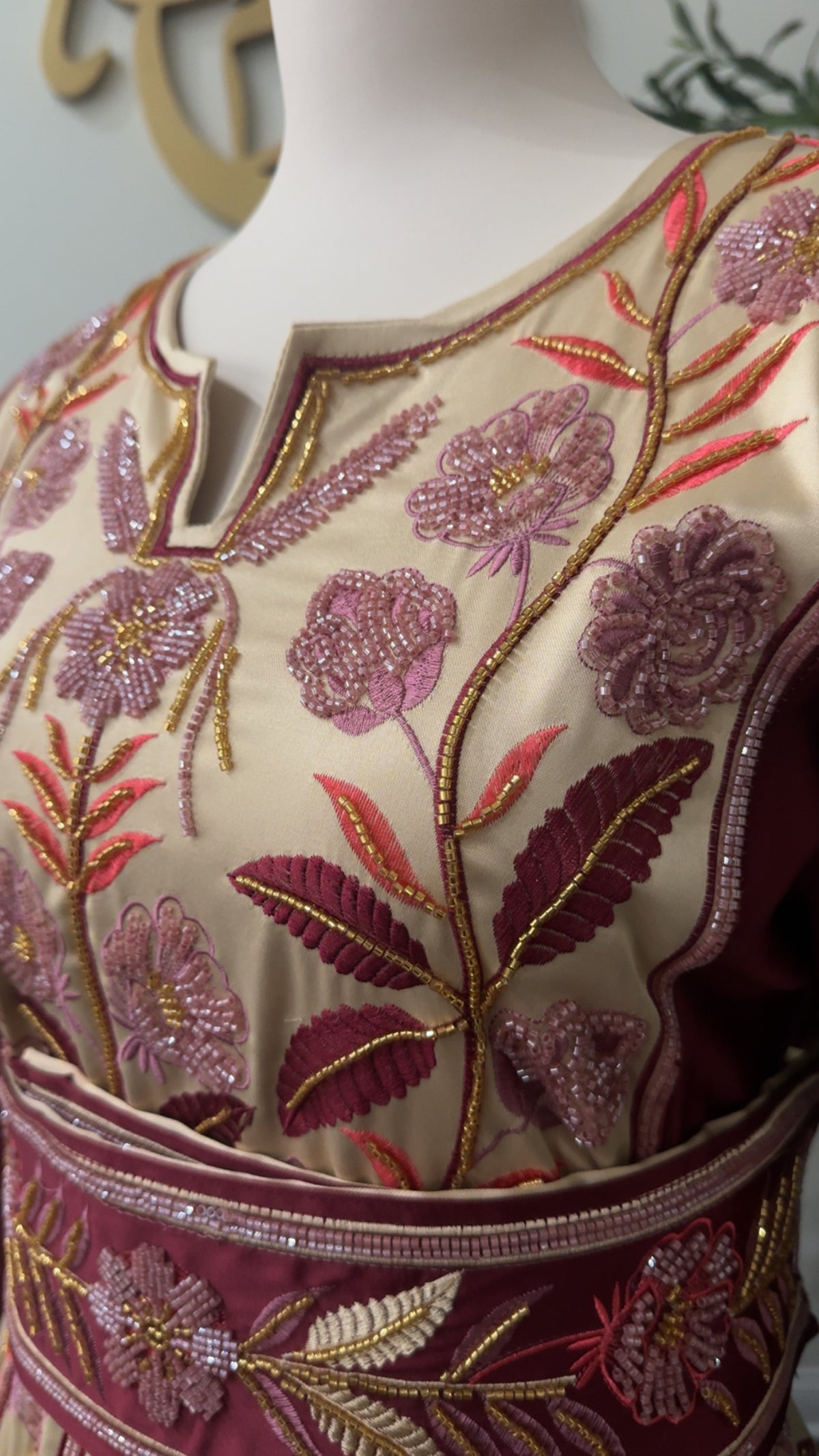 Falahi Embroidered embellished Satin Palestinian Thobe A-Line
