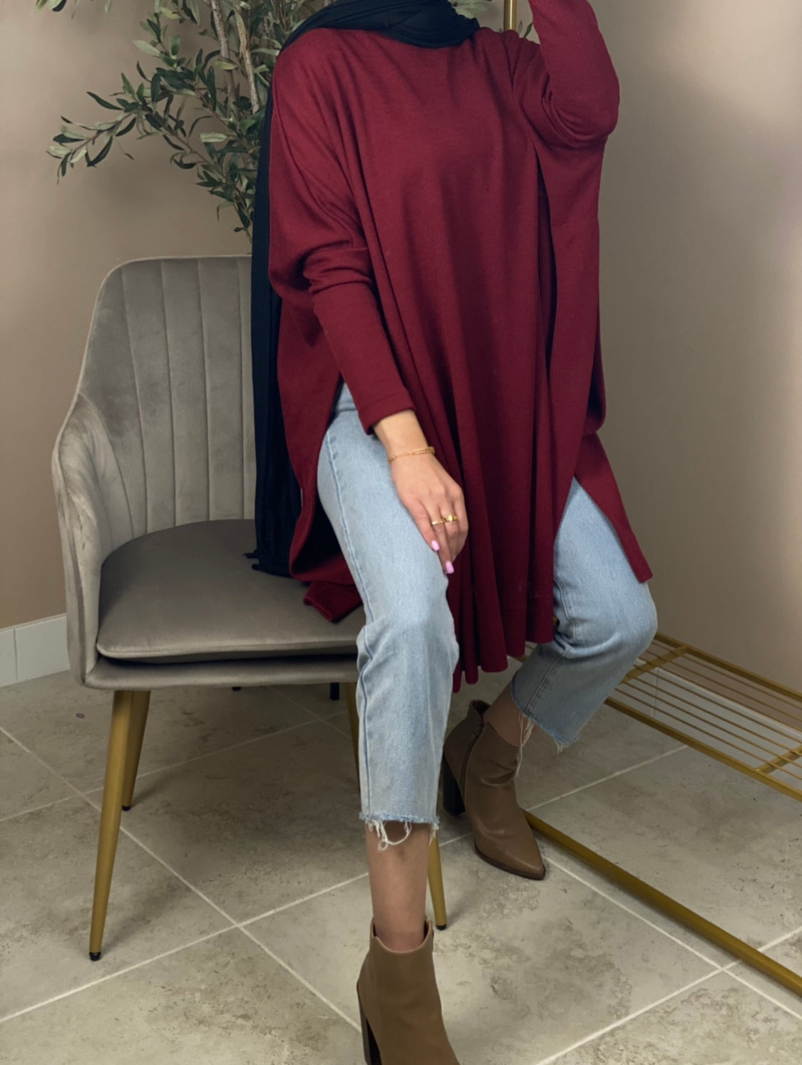 Long Sleeve Loose Casual Side Split Tunic Top Shirt