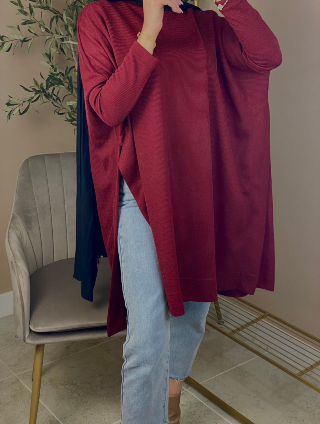 Long Sleeve Loose Casual Side Split Tunic Top Shirt