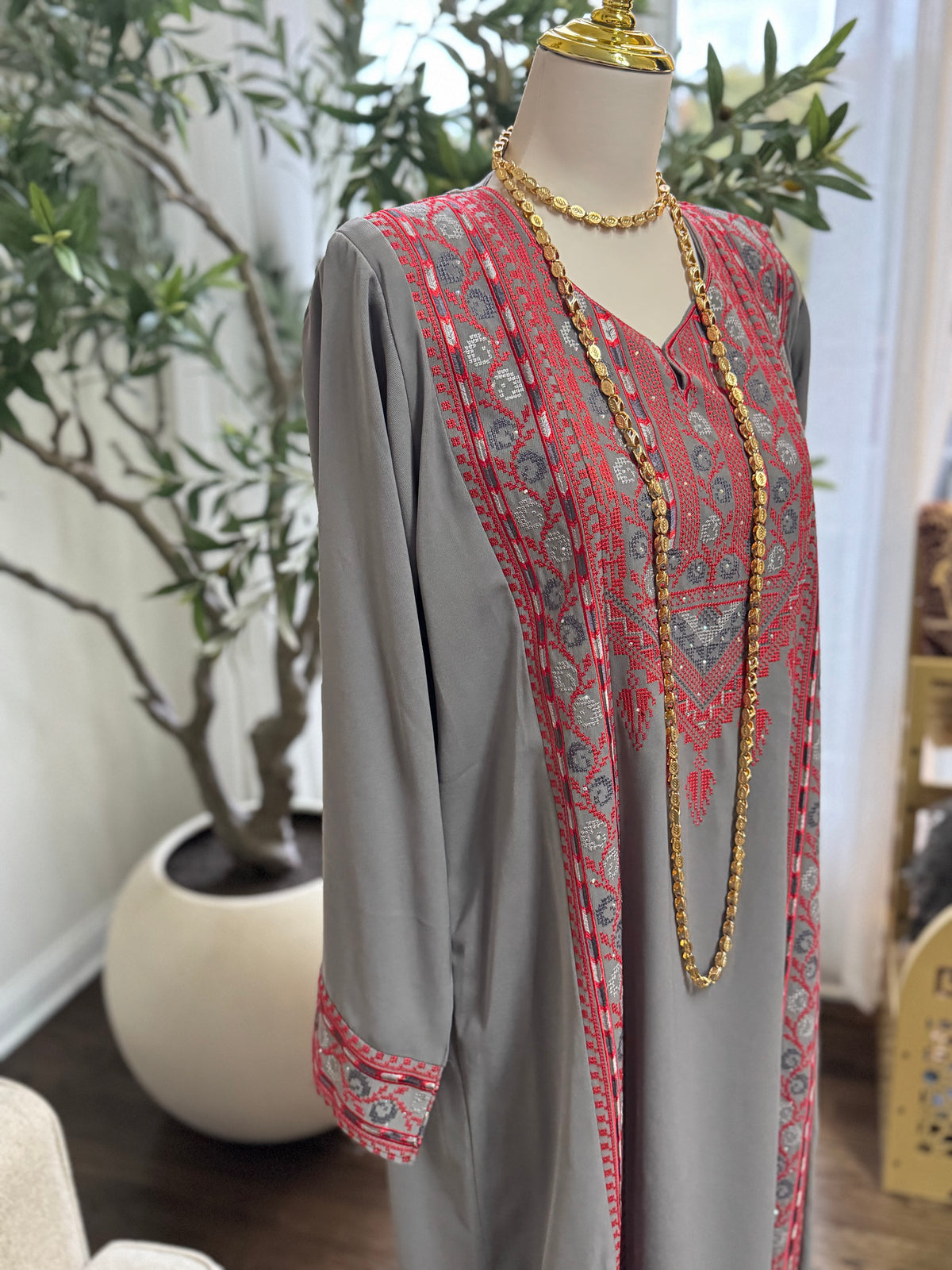 embroidered Tatreez Palestinian gray Thobe