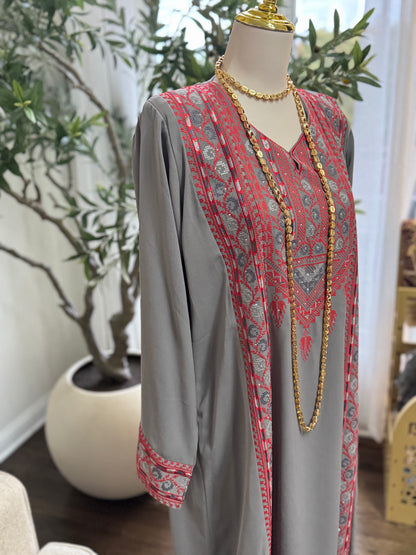 embroidered Tatreez Palestinian gray Thobe