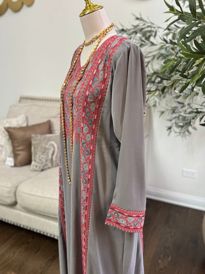embroidered Tatreez Palestinian gray Thobe