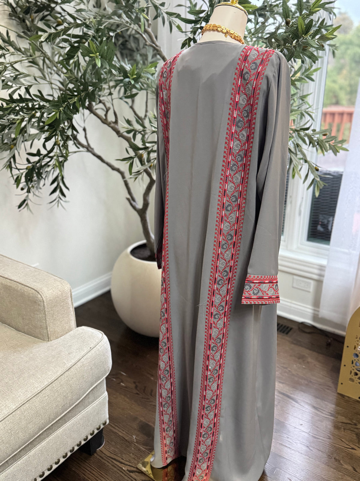 embroidered Tatreez Palestinian gray Thobe