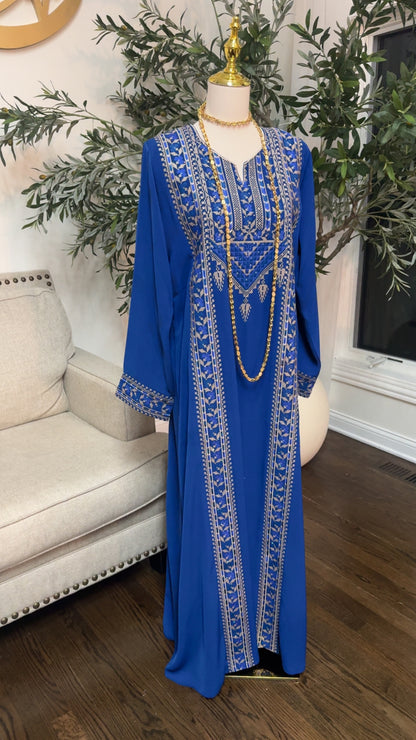 embroidered Tatreez Palestinian Royal Blue Thobe