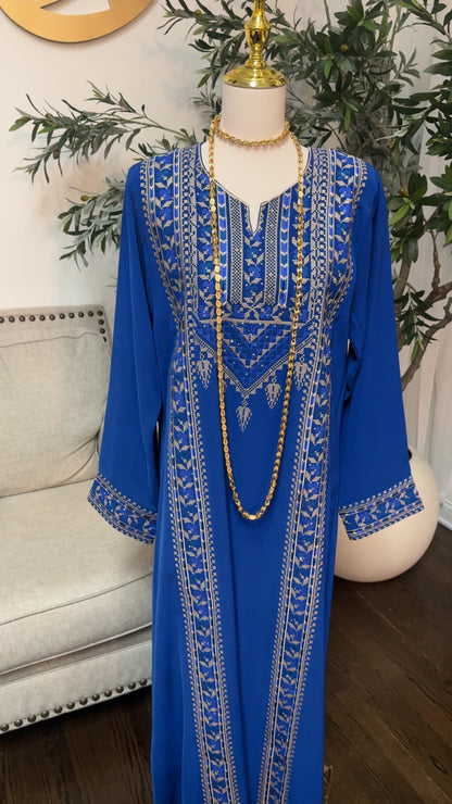 embroidered Tatreez Palestinian Royal Blue Thobe