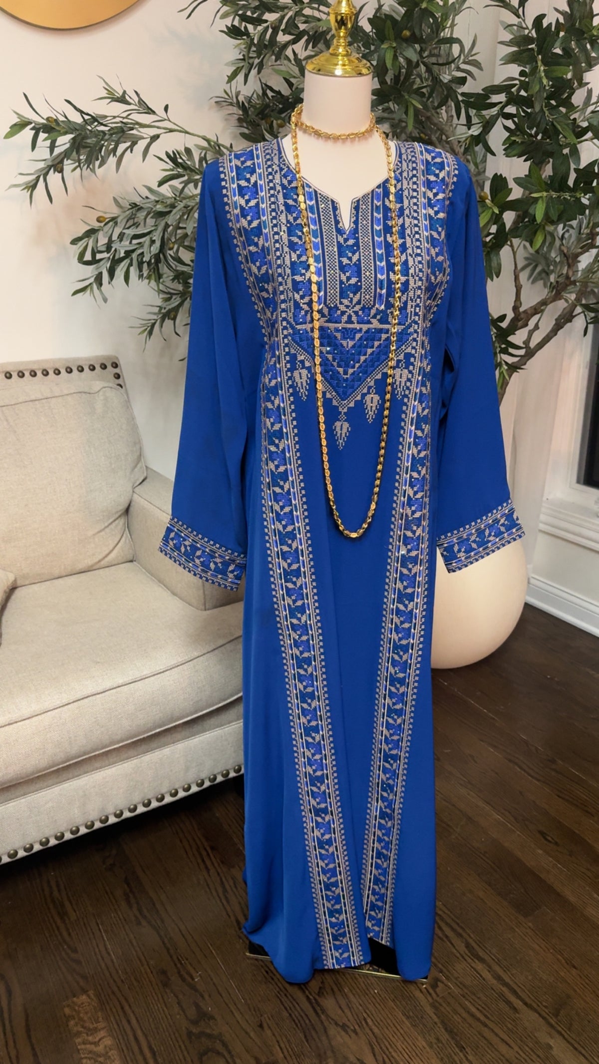 embroidered Tatreez Palestinian Royal Blue Thobe