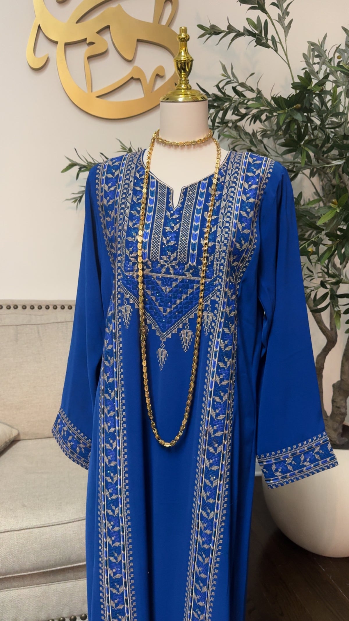 embroidered Tatreez Palestinian Royal Blue Thobe