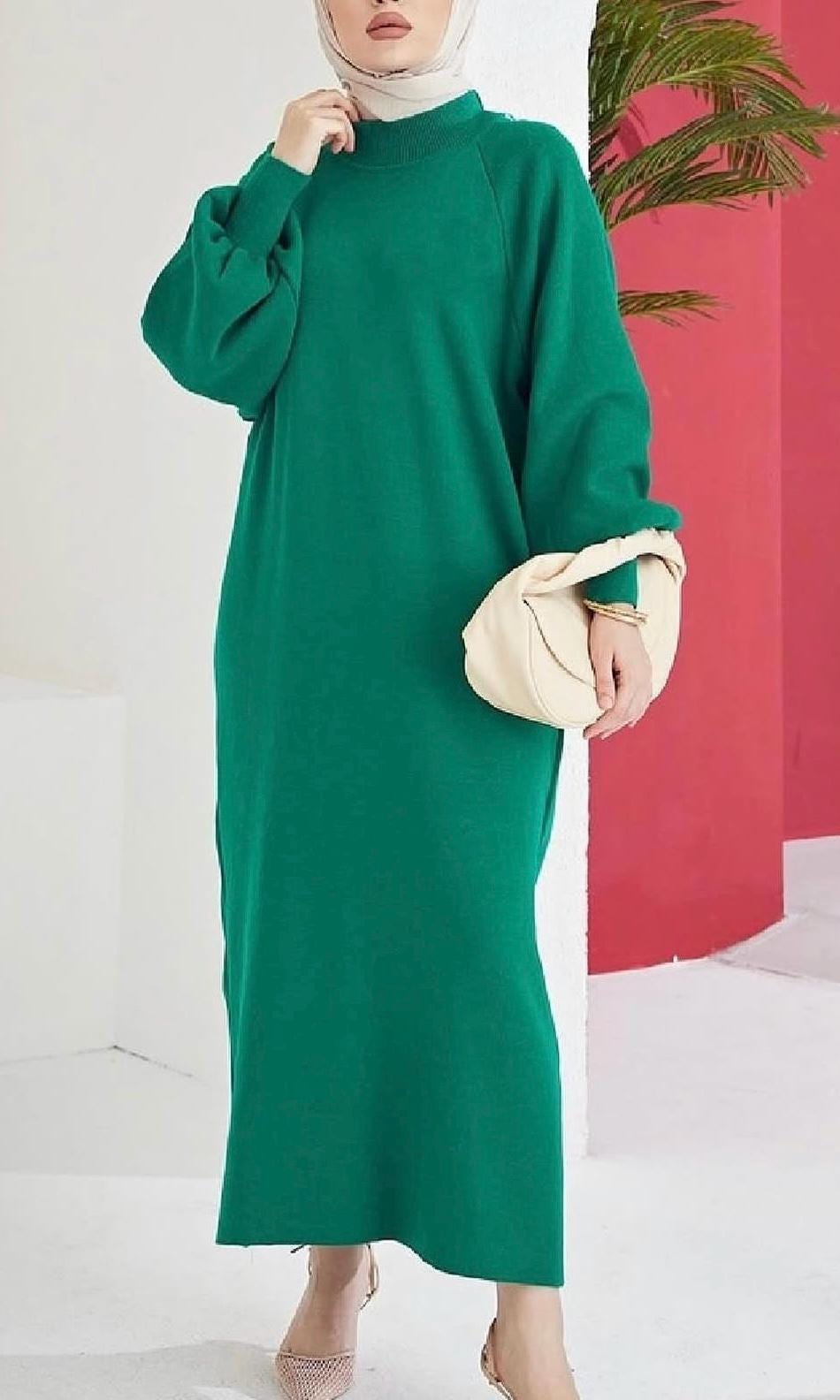 Greeen Maxi sweatshirt knitwear Long Bell Sleeves dress winter dress