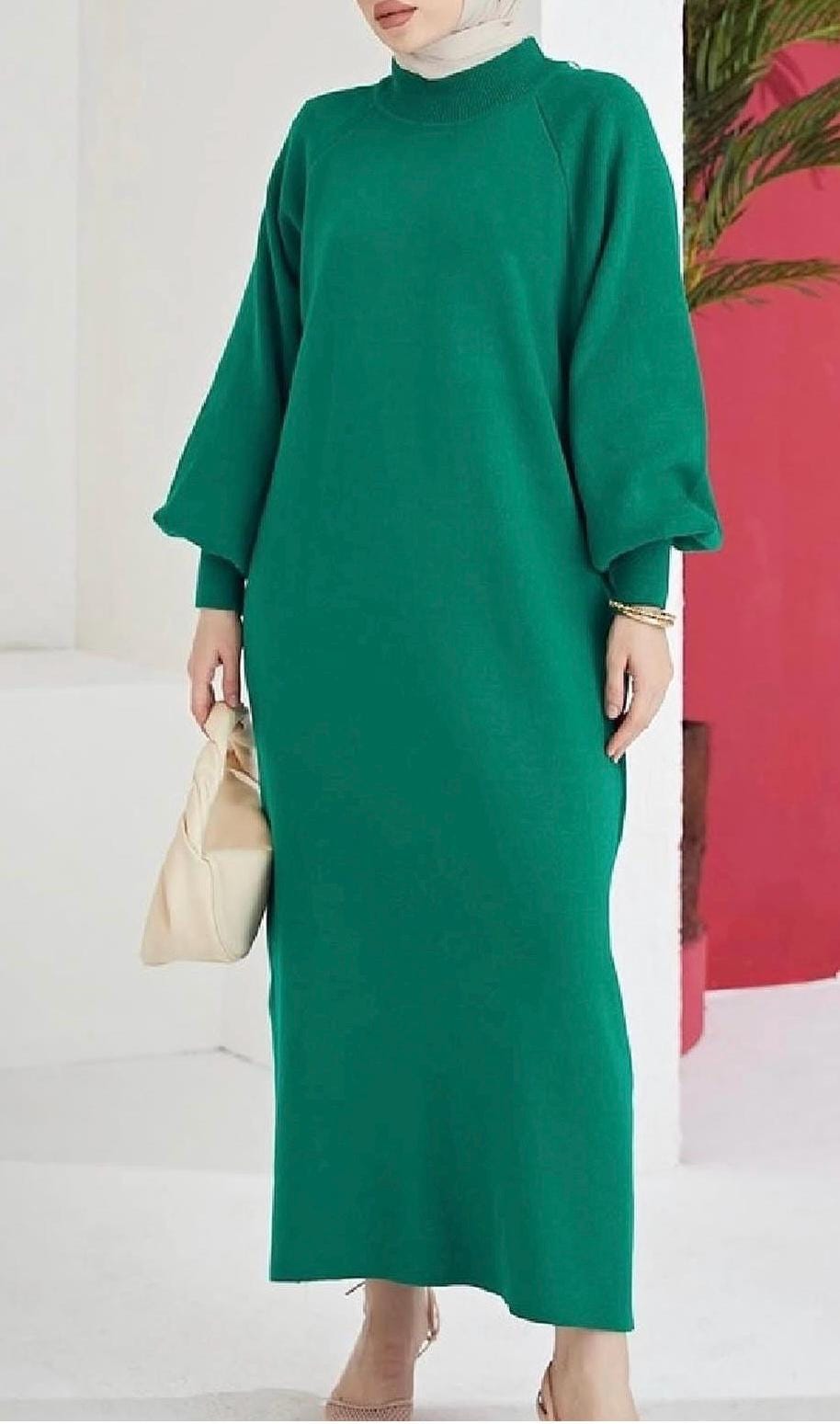 Greeen Maxi sweatshirt knitwear Long Bell Sleeves dress winter dress