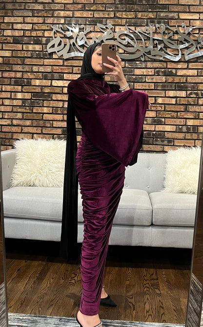 Velvet Maxi Evening Dress with Flare Sleeve