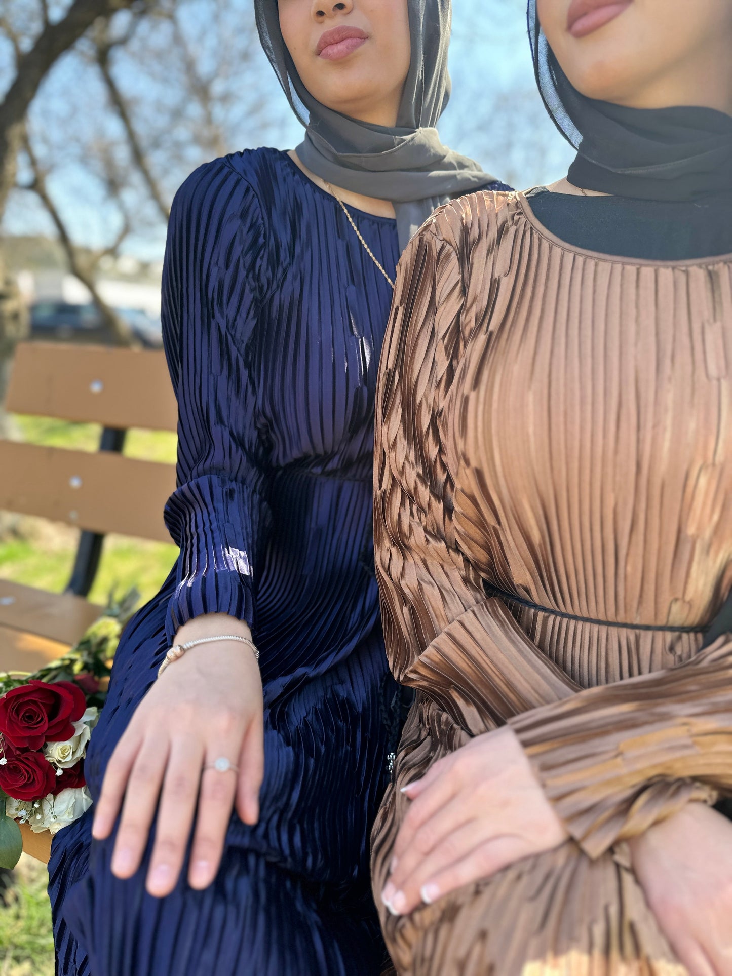 Long Sleeve Pleated Silk Maxi Belted Dress