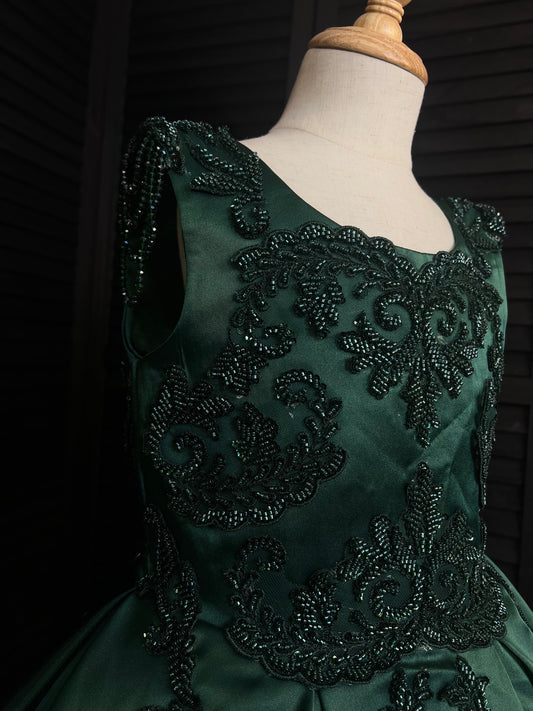 LANA Luxury GREEN Beaded lace Puffy Flower Girl Dress