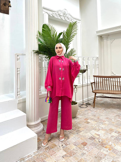 Casual Beaded Pants Set