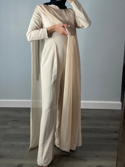 Long Sleeve Belted Chiffon Jumpsuit