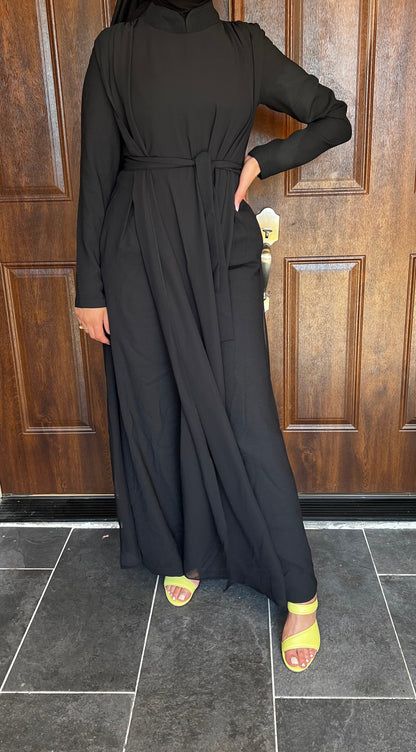 Long Sleeve Belted Chiffon Jumpsuit