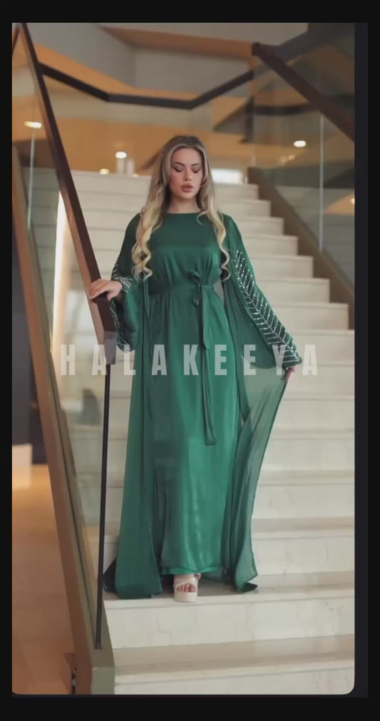 Organza beaded kimono two-piece Abaya