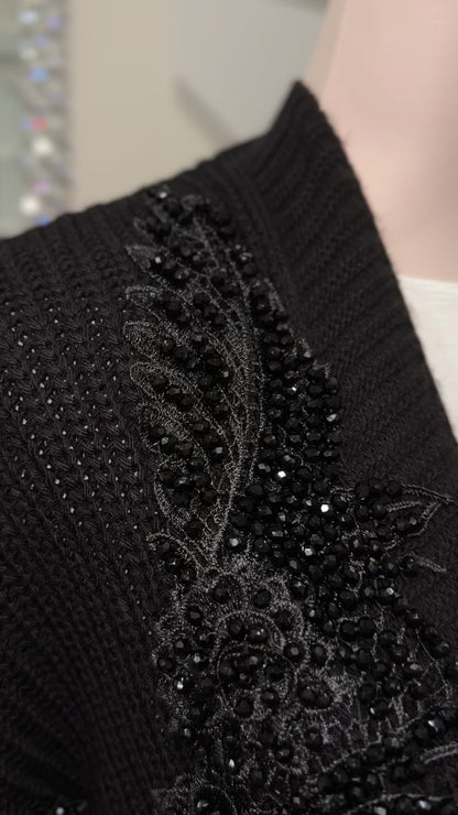 Embellished Beaded Knit Long Cardigan Jacket