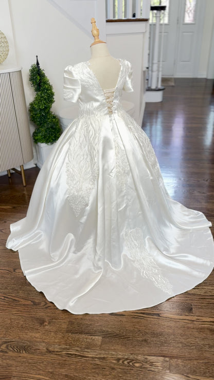 Lila Luxury Off White Lace Puffy Flower Girl Dress