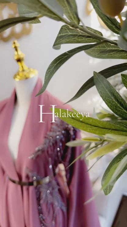 Pink Open Abaya With Embellished Beadwork