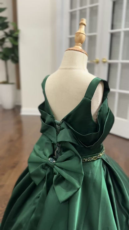 Sara Luxury GREEN Beaded lace Puffy Flower Girl Dress