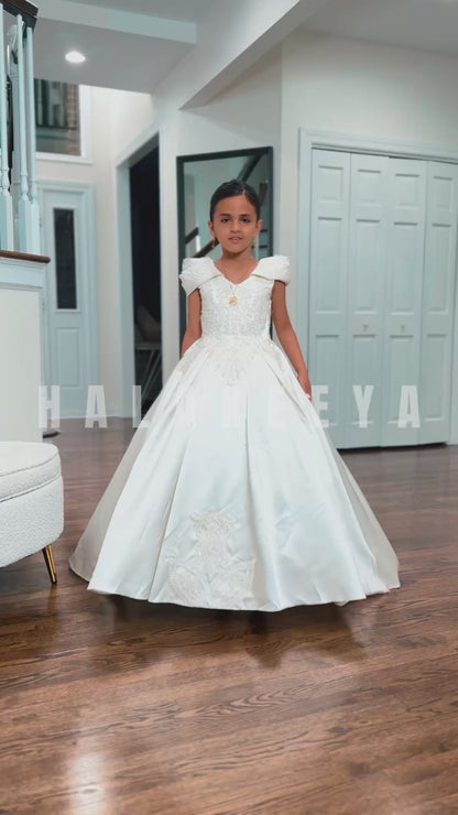 Luxury Off White Beaded lacePuffy Flower Girl Dress