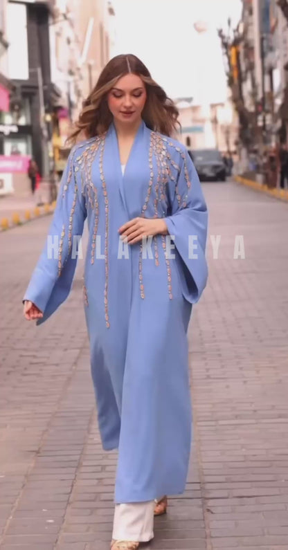 Embellished Open Abaya With Handwork Glass Beads wide Sleeves