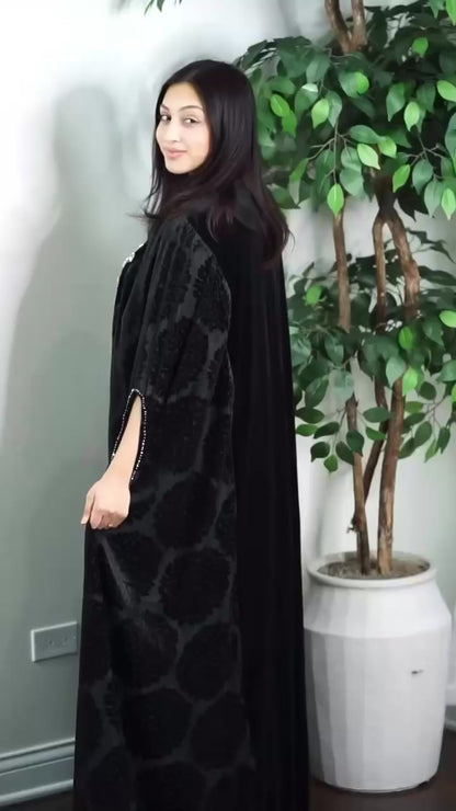 Luxury Velvet Embellished Handwork Beaded Abaya Cape!