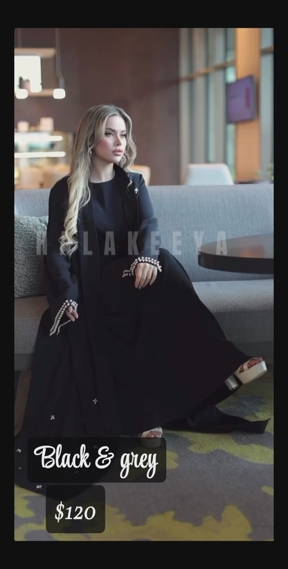 Embellished pearls abaya set